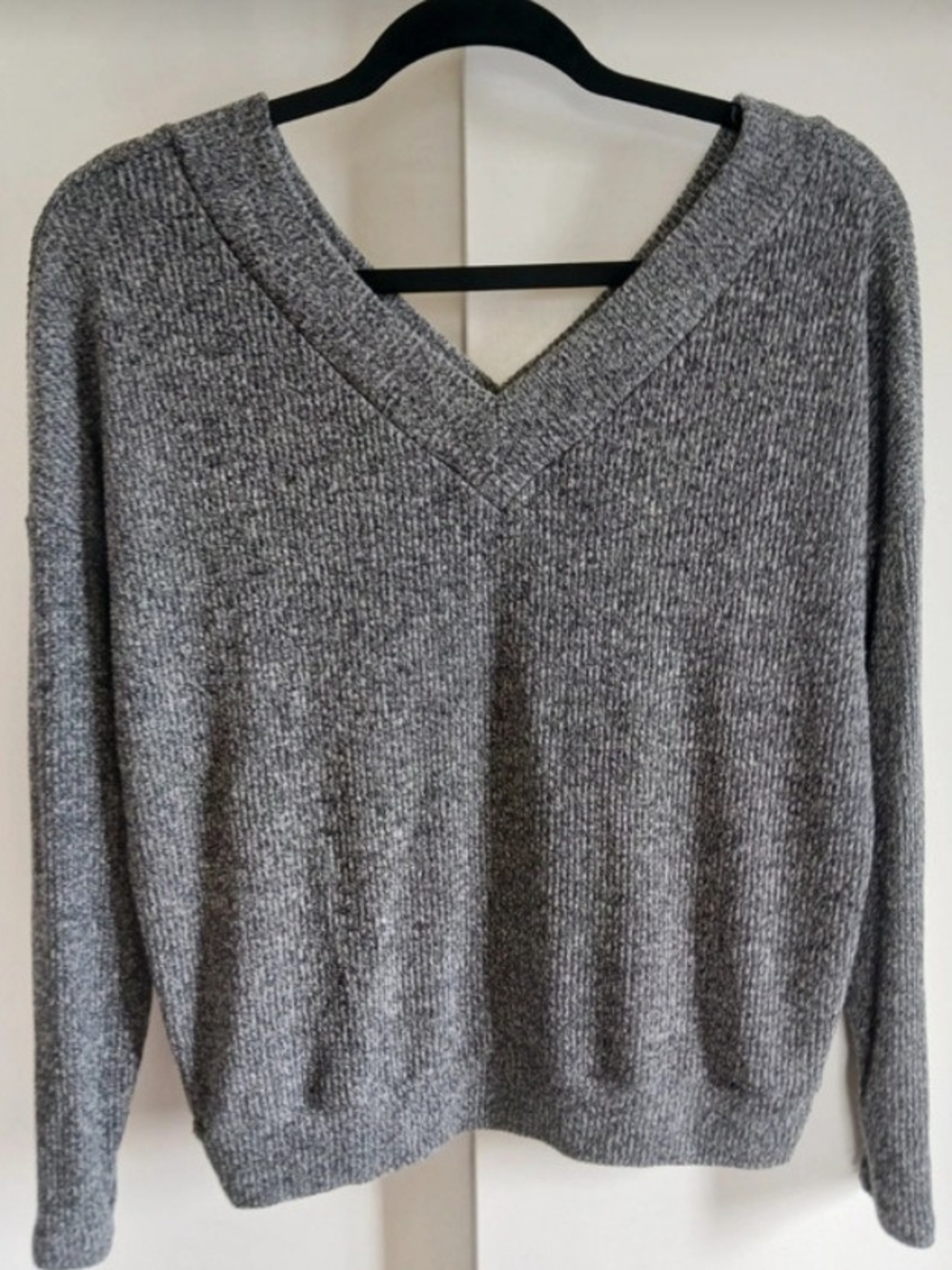 white birch Women's V-Neck Sweater in Gray